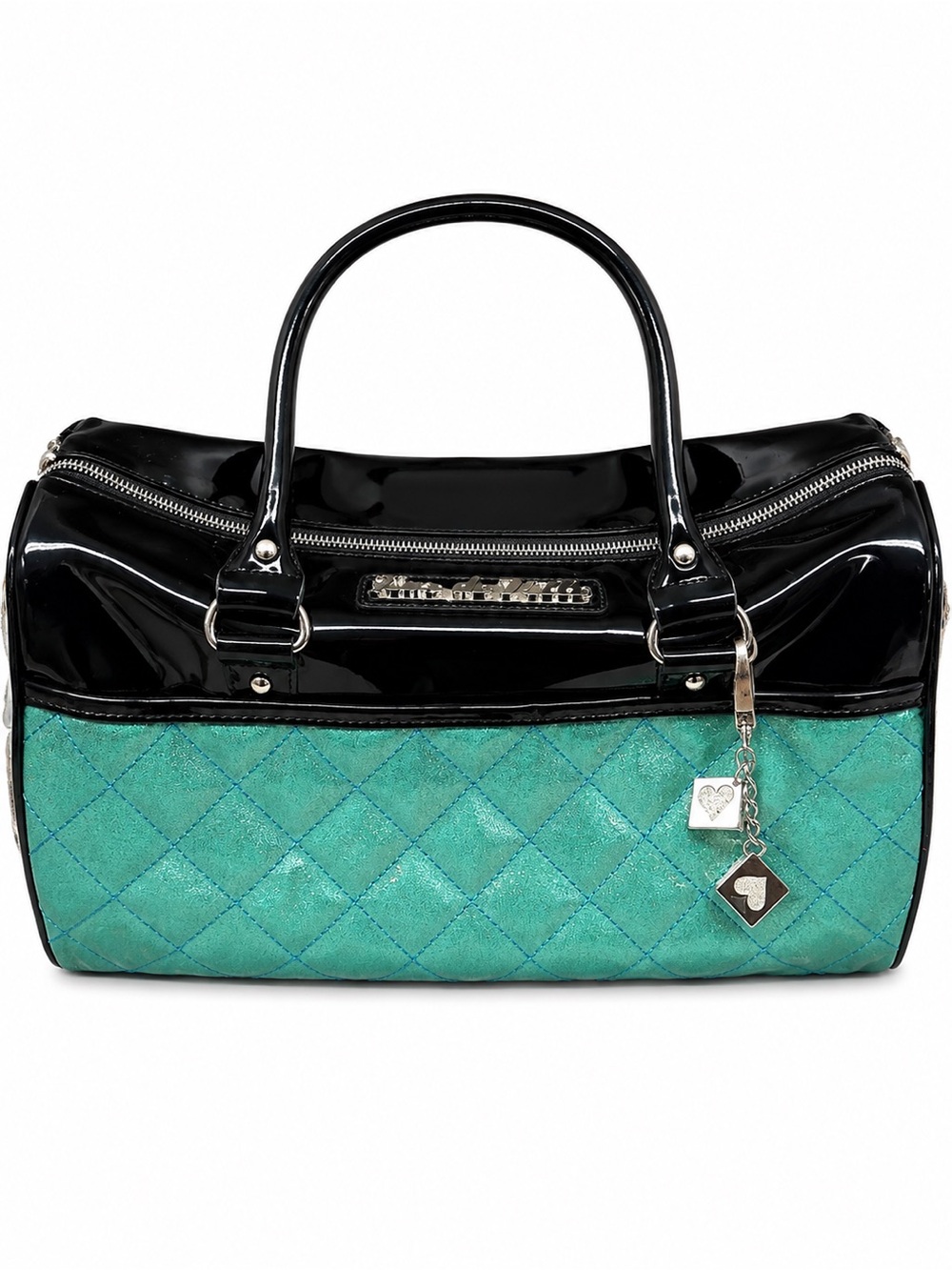Lux de Ville Black Patent & Teal Quilted Satchel